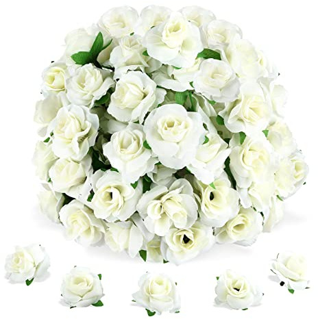 Yinsun 50pcs Mini White Roses, 1.57 Silk Artificial Flower Heads