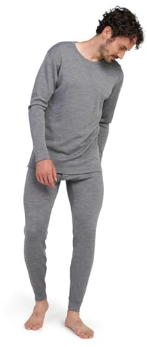 LAPASA 100% Lana Merino Completo Termico Uomo Peso Outdoor Hiking - Abbigliamento Intimo Caldo Pantaloni e Canotta Intimo Trekking Alpinismo Outdoor Calcio Running Grigio (Extra-Caldo) M