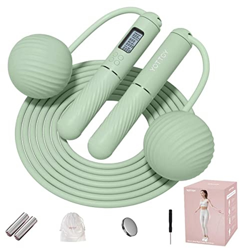 YOTTOY Skipping Ropes for Adults -Cordless Counter Jump Rope with Large Cordless Ball-Weighted Jump Rope for Women with LCD Display