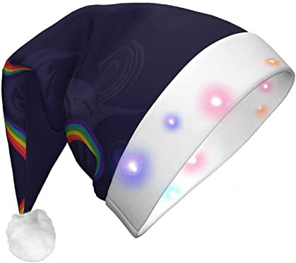ZISHAK Chapeau de Noël en peluche arc-en-ciel lumineux et lumineux : le chapeau de fête ultime pour des célébrations mémorables