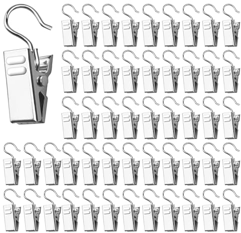 NTGRTY 100 Stück Vorhang Clips Edelstahl Vorhang Klammern, Gardinen Klammern mit Haken, Silber Gardinen Clips Metall Curtain Clip Für Vorhänge Fotos Duschvorhang Hängende Home Dekoration