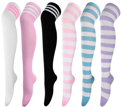 DRESHOW High Thigh Socks, Slouch Knee High Socks, Striped Over Knee Thin Tights Long Stocking for Women Leg Warmer