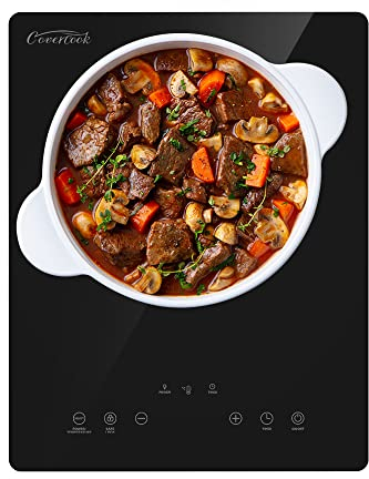 COVERCOOK Tragbares Induktionskochfeld Induktionskochplatte, einzel Induktionskochfeld, 9 Leistungsstufen mit Temperaturregelung, 4-Stunden-Timer, Touch Control, Kindersicherung, Schwarz, 2000W