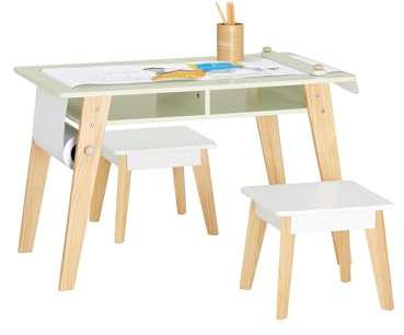 SoBuy Tavolo per bambini con 2 sedie Set mobili per bambini Tavolo da dipingere per bambini Verde KMB92-GR