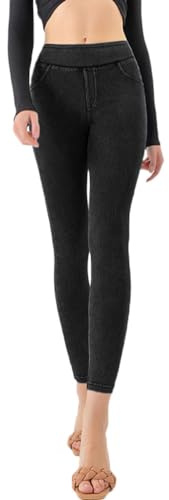 Onsoyours Jeggings Donna Leggings Stretchy Treggings Vita Alta Fitness Pantaloni Yoga Skinny Jeans Jeggings Elastici Morbido per Sportivi o Casual A Nero M