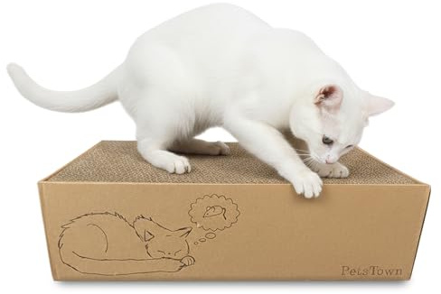 PetsTown Cat Scratching Board with Box | 4 PCS Kitty Scratch Pad with Organic Catnip, Large | Durable Scratcher Boards for Indoor Cats