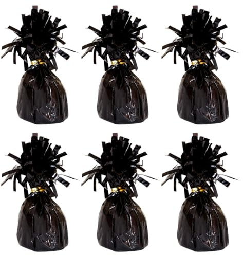 PARTYRAMA.CO.UK Foil Helium Balloon Weights - Pack of 6 - Durable & Colourful Black Balloon Weights for Birthdays Parties, Events & Celebrations - Perfect Balloon Weight Holders