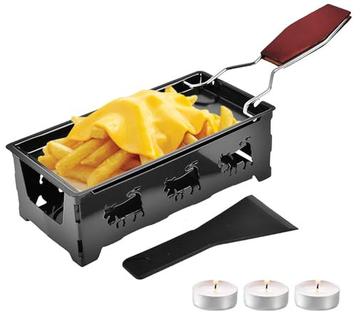 Mini Raclette Portátil, Sartén para Derretir Queso, Mini Raclette de Queso, Portátil con Mango, Espátula, Calentada Por Candlelight