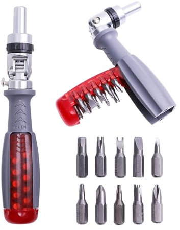 HAPPOW Destornillador de carraca, destornillador 10 en 1 con ranura/Phillips, punta Torx y hexagonal, destornillador múltiple, conversión de ángulo de 180 grados, destornillador de carraca, juego todo