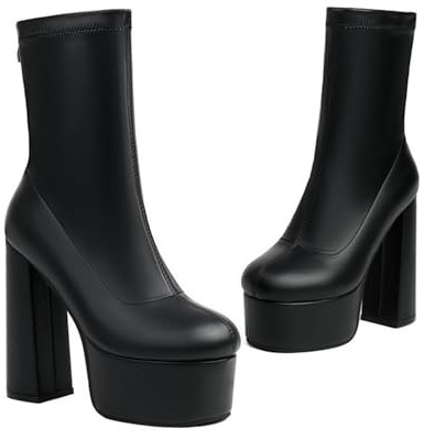 KUHAOFEU Stivaletti da Donna Tacco Alto Zip Punta Rotonda Polacchine con Plateau,Nero,39 EU