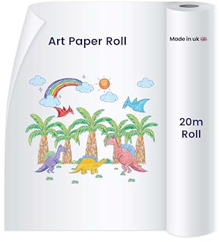 White Drawing Paper Roll (38cm x20m) – Recycled Thick Art Paper for Drawing, Painting, Sketching & Wrapping | Drawing Paper for Kids, School, Roll for Easels, Toddlers & Adults