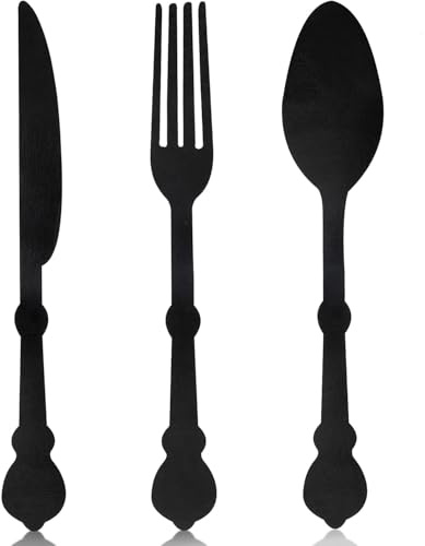 Decoración de pared de madera de 3 piezas con cuchillos, tenedores y cucharas, placas de granja, utensilios de cocina rural