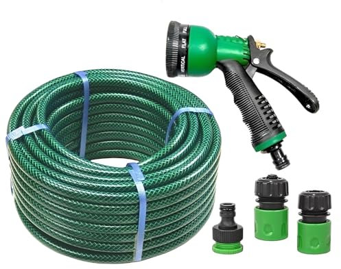 FROOBY 50M Heavy Duty Garden Hose Pipe – Flexible, Kink-Resistant & Leak-Proof Water Hose with 8-Mode Metal Spray Gun Nozzle for Car Wash, Garden Watering, Pet Bath & Outdoor Use