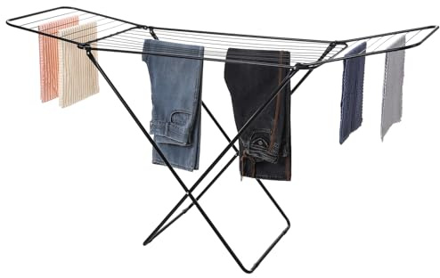 various Tendedero Plegable con Alas de Acero Aleado,Tendedero Plegable y Antideslizante para Interior y Exterior 180 x 55 x 90 cm,Ligero, Compacto, Superficie Tendido 18 m (con Alas-Negro)