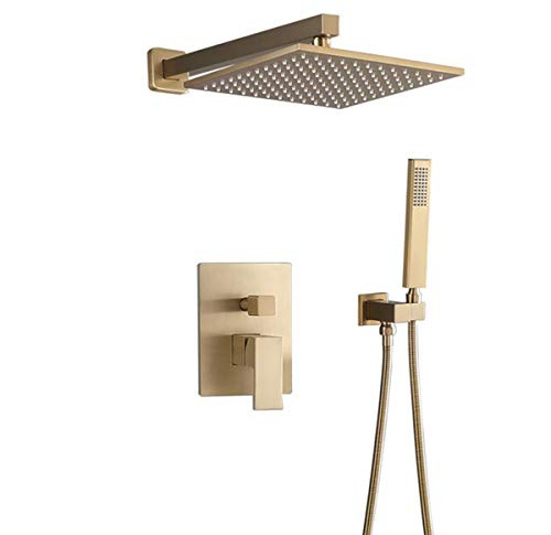 LIUWOPA Ensemble de Douche encastré, pommeau de Douche carré Effet Pluie intégré pour Salle de Bain, Douche encastrée Moderne en cuivre avec mitigeur 2 Voies, sans Robinet