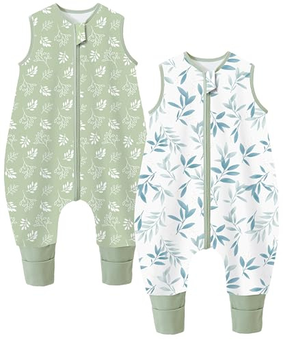 Teechodina, confezione da 2 sacchi nanna per bambini con piedini, 100% cotone, 1,5 Tog, sacco nanna per tutto l'anno con gambe per ragazzi e ragazze, motivo: set di piante, da 90 cm, altezza del