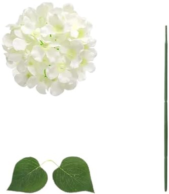 AEJHSIN Konstgjorda hortensior 50 st konstgjorda hortensia blommor silkeshuvuden för bröllop(Off White Leaves)