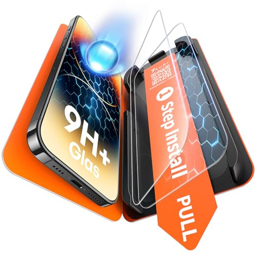 TAURI 2 Unidades Protector Pantalla para iPhone 14 Pro Max completo mejorado con Herramienta de Auto-Instalación Sin Polvo, Vidrio Templado, [Protección de Nivel Militar] Resistente a Rasguños