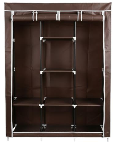DASCK Armario Ropero de Tela Desmontable, 128 x 45 x 170 cm, con Barra Colgadora y Baldas, Negro o Marrón (Marrón)