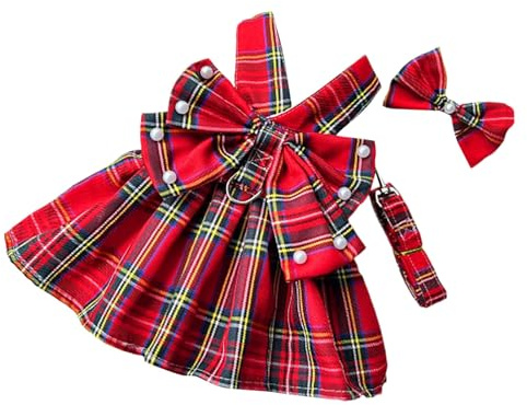 Joli harnais pour chien à carreaux avec nœud pour petits chiens, idéal pour l'intérieur et l'extérieur, fabriqué en polyester doux offrant style et confort (rouge, L)