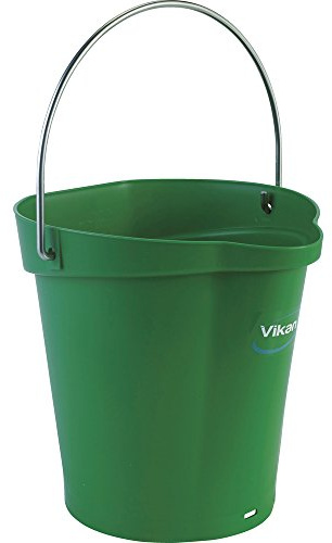 Vikan 56882 Durable Polypropylene Hygiene Bucket/Pail, Stainless Steel Handle, 6 Litres, Green