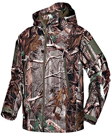 Kelmon Men's Softshell Jacket Warm Fleece Waterproof Military Tactical Jacket Outdoor Windproof Functional Jacket with Multiple Pockets Hood Jackets Hunting Hiking