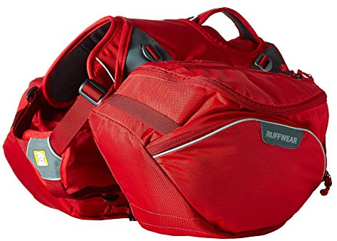 RUFFWEAR Strapazierfähiger Wander-Rucksack für Hunde, Inklusive 2 x 1L Wasserflasche, Kleine Hunderassen, Größenverstellbar, Größe: S, Rot (Red Currant), Palisades Pack
