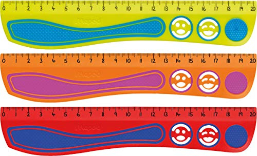Maped 278710 - stossfestes Lineal KIDY'GRIP 20 cm, aus recyceltem Plastik, mit Anti-Rutsch-Noppen - türkis-grün, pink-orange, blau-rot