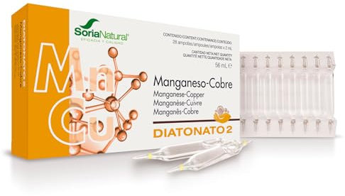 Soria Natural Diatonato 2 - Suplemento a Base de manganeso y cobre en ampollas – Favorece Huesos y Tejidos Conectivos – Acción Antioxidante y Metabólica - Caja con 28 Ampollas de 2 ml