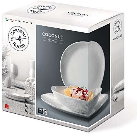 Rocco Bormioli Coconut-Servizio Piatti 18 Pezzi, Bianco