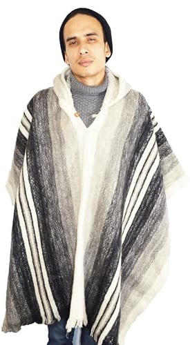 Sydamerikansk 100 % ull handgjord poncho INCA (vit), Vitt