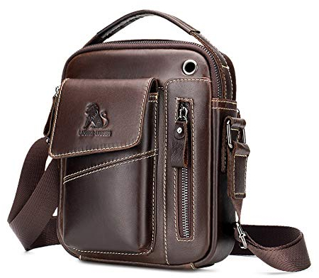 BAIGIO Umhängetasche Herren Leder Schultertasche Vintage Crossbody Bag Messenger Herrentasche zum Umhängen Ledertasche Männer Tasche mit Verstellbarem Gurt für Business Arbeit Reise