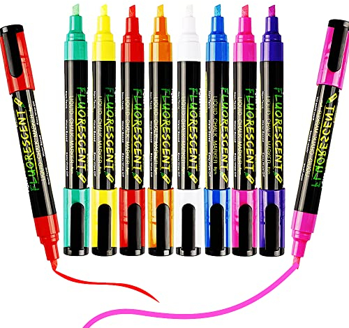 RIDINO Liquid Chalk Pens for Blackboards - Chalkboard Pens with Reversible Chisel & Bullet Tips, Erasable on Glass, Window, Mirror, Art - Wet Erase Ink Markers