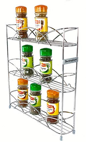 Buckingham 3 Tier Free Standing Spice & Herb Rack Jar Holder Organiser Storage Metal Chrome Compact and Durable Ideal for Kitchen Countertops 33 cm by Buckingham