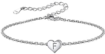 Silvora Pulsera Letra F Plata 925 Mujer Brazalete Corazon Romántico