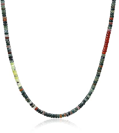 COAI Geschenkideen Herren Heishi Halskette Bohemian Stammes Kette aus Indischem Achat Rotem Jaspis Australischer Jade