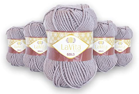 LaVita Yarn GOLD Handstickgarn 5-Delars Förpackning 100% Akrylgarn, 1 Kula 100 gr 100 g 100 mt (9797)