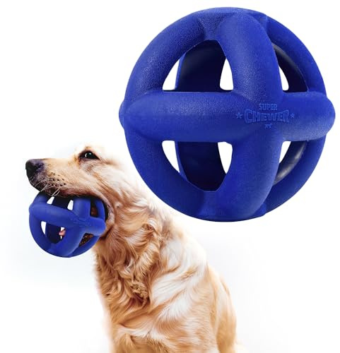 SuperChewer Tough Dog Cage Ball Toy | Lifetime Replacement | Strong Natural Rubber | Great Dog Fetch Toy | Chew Toys for Dogs | Ultra Durable Chew Toys fsor Aggressive Chewers | For Large Breeds