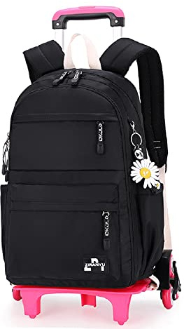 Tanou Cartable a Roulette Fille, 16 Pouces Légers Sac a Roulette Fille Primaire, Détachable Cartable roulettes Enfant pour Voyages Scolaires, 7-12 Ans, Noir