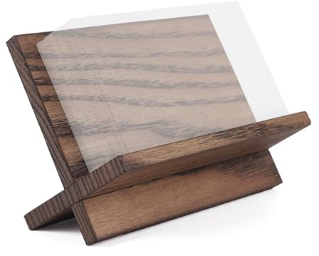 Business Card Holder for Desk - Brown Wood Small Cards Holders for Men , Professional Desktop Business Card Stand Display , Wooden Name Card Holder , Modern Design Office Business Cards Holder