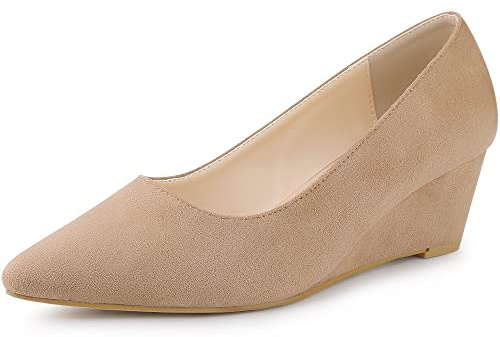 Allegra K Escarpins à talon compensé à bout pointu pour femme, kaki, 37 EU