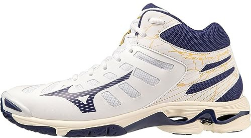 Mizuno Wave Voltage Mid, Scarpe da Pallavolo Unisex Adulto, White/BlueRibbon/MP Gold, 44.5 EU, White Blueribbon MP Gold, 44.5 EU