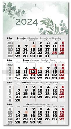Primus Print 4-Monats Einblockkalender 2024 - Wandkalender - Monatskalender - Blockkalender - inklusive Feiertagen - verschiedene Motive (Eukalyptus)