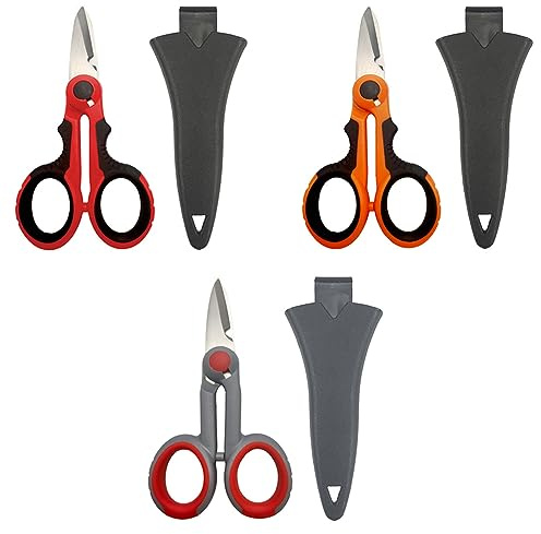 Lot de 3 ciseaux d'électricien, très résistants à bord dentelé, avec housse de protection, outil d'extérieur multifonction pour ligne de pêche, fil de cuivre, 3 couleurs
