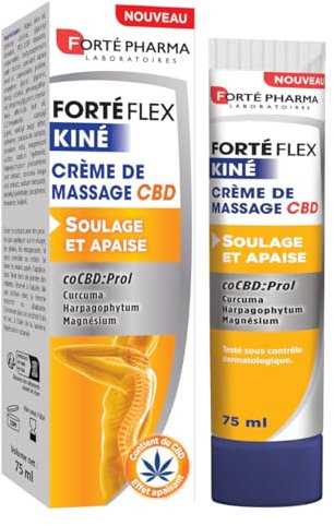 Forté Pharma - Forté Flex Kiné Crème CBD - Crème de massage articulations et muscles - Sensation de chaleur apaisante - Curcuma, Magnésium, Huile de Chanvre, Beurre de Karité - 75ml, 2 à 3 fois/jour