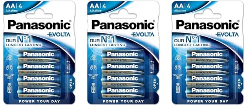 PANASONIC - Lote de 3 Ampollas de 4 Pilas Alcalinas Evolta AA LR06-1,5 V - 12 Unidades