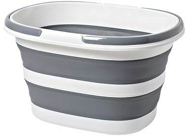 Vikbar hink 16 l/28 l med handtag, rengöringshink, vikbar för camping, fiske, städning, biltvätt, mjuk, stor kapacitet, lätt snygg (grå, 28 l)