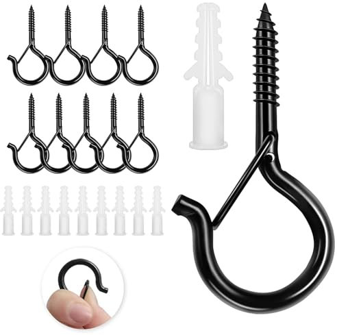 12Pcs Q-Hanger Screw Screw Hooks Outdoor Light Wire Hooks with Drill Bit, Easy Release Wire Hanger with Safety Buckle for Wind Chime, Plants, Bird Feeder, Party Decor Hanging