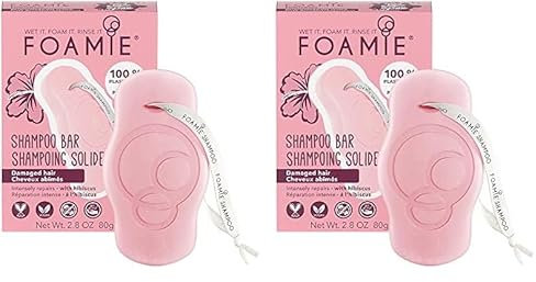 Foamie Champú Sólido Foamie Con Aceite De Hibiscus Para Pelo Seco Y Dañado 100% Champu Vegano Y Sin Plástico Que Fortalece Y Nutre El Pelo Dañado, 80 g (Paquete de 2)