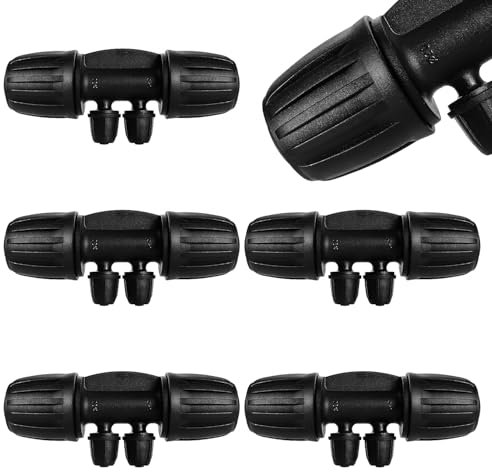 VooGenzek 5 Pezzi Connettori a T con Spinato Irrigazione a Goccia, Connettore Tubo a 4-Vie da Giardino per Tubo 15/20 mm a 4/7 mm, Adattatore per Irrigazione a Goccia, per Prato
